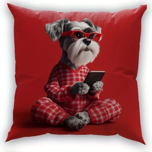 XDEGHUANGSS Latch Hook Kit de alfombra de nudos con cojín, 43 x 43 cm, juego de cojines de anudados para adultos y niños, accesorios para el hogar, dulce Schnauzer