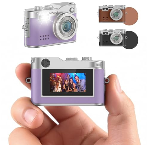 Mini Appareil Photo Numérique Violet, Rollei Petit Caméra Digitale Vintage 1080P FHD avec 0,96 Écran Couleur 2MP Digital Camera Compact avec Flash et Enregistrement, Mini-Appareil-Photo-Numérique