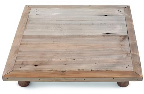 Spetebo Plato decorativo cuadrado natural – 30 x 30 cm – Taburete de madera para plantas con 4 patas – Taburete decorativo para flores, soporte para plantas, podio, bandeja de regalo, soporte de