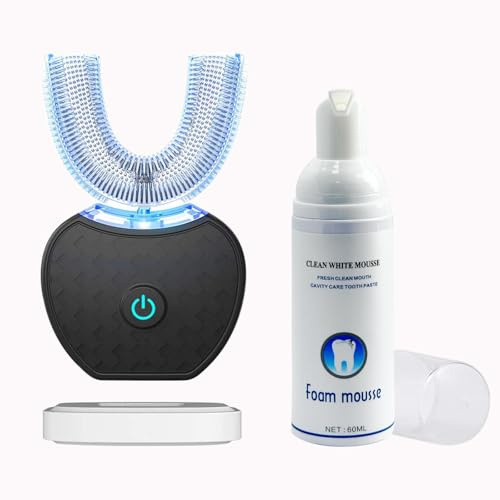 Spazzolino da denti automatico a ultrasuoni, spazzolino elettrico ad ultrasuoni per adulti, 360°, 76 cm, timer automatico, ricarica wireless, lavabile, per viaggi e casa, doppio uso (nero)