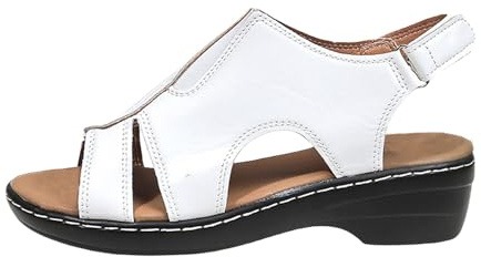 Sommarskor damer bekväma eleganta, sandaler damer läder med klack, PU sommarsandaler öppen tåområde sommarskor läderutseende strandskor lätta vandringssandaler halkfria sandaler