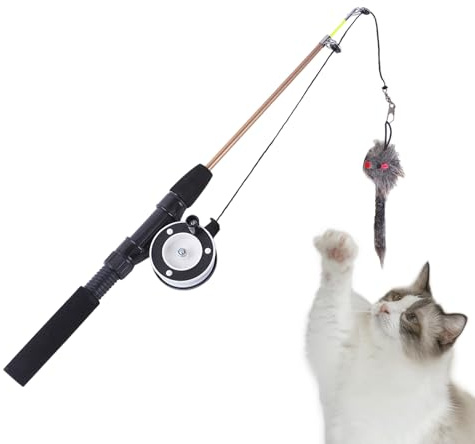 Kattfiskespö leksaker – 2 sektioner teleskopisk katt-teaser | 15,75 tum, interaktiv realistisk kattleksak för kattunge, träningspass för inomhuskatter träningsspel, husdjurstillbehör, 1 st st