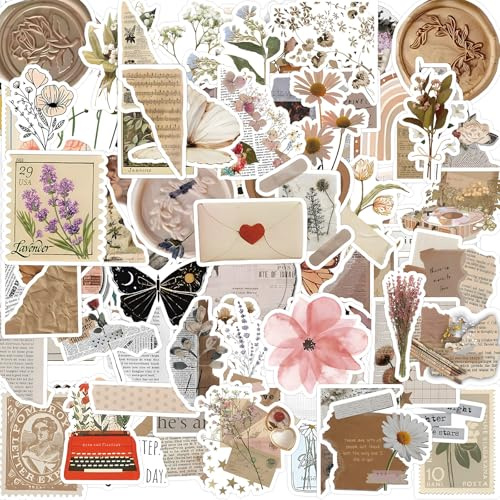 PULIANGLIU 120Pcs Vintage Scrapbook Stickers, Aesthetic Kindle Sticker | Waterproof Vinyl Decorative Decals for DIY Journal, Laptop, Phone Case, Water Bottle, Scrapbooking Crafts, Teens Adults