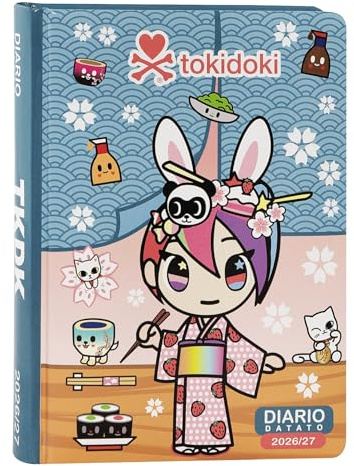 TOKIDOKI - Diario Scuola 2026-2027, Diario Datato 12 Mesi per Bambine e Ragazze, con Copertina Imbottita e 352 Pagine Colorate, Ideale per Scuola Elementare e Media, 13x17,8 cm