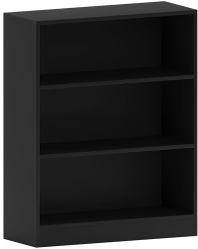 Vida Designs Cambridge 3 Tier Low Bookcase, Black Wooden Shelving Display Storage Unit Office Living Room Furniture
