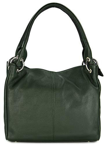 Belli italienische Leder Schultertasche Damentasche Handtasche Shopper Lilly in grün - 33x28x14 cm (B x H x T)