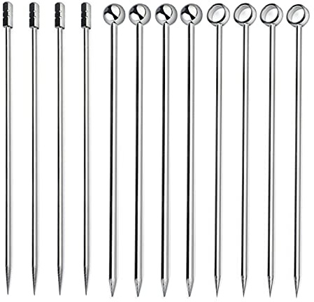 SHULLIN 12 stycken cocktailspett rostfritt stål cocktail plockningar fruktpinnar Martini spett återanvändbara frukt dessert gaffel för bar party fingermat små snacks antipasti cocktails sallad (silver)