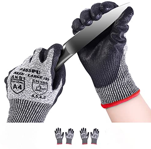 Donfri 2 Pares Guantes Anticorte Nivel 5 Cocina,Guantes de Trabajo PU,Guantes Jardineria,Guantes de Seguridad,Guantes Protectores Mechanix(L)