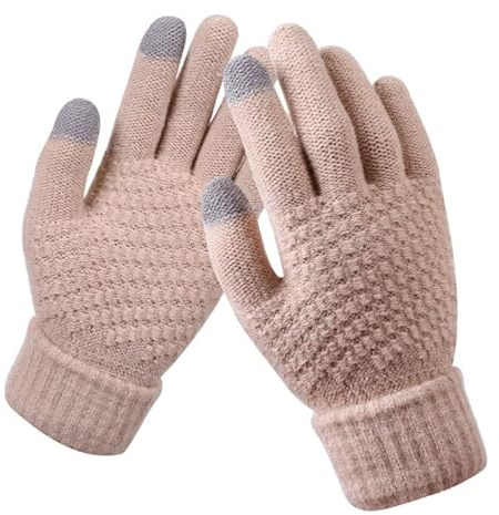 BSLVWG Guantes de Pantalla táctil de Invierno para Mujeres Guantes de Punto para Correr, Ciclismo, Senderismo, esquí (Beige)