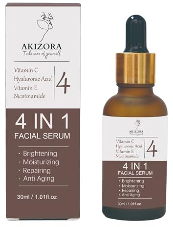 Sérum Visage 4 en 1 : Niacinamide, Acide Hyaluronique, Vitamine C & E - Soin Anti-Âge Hydratant pour une Peau Radieuse | Soin Visage Réparateur