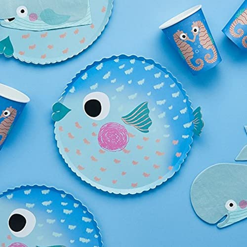 Lot de 8 assiettes en papier en forme de poisson - Pour fête d'anniversaire - Pour filles et garçons