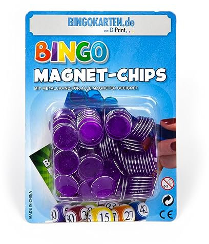 DiPrint 100 Bingo Magnet-Chips mit Metallrand (Lila)