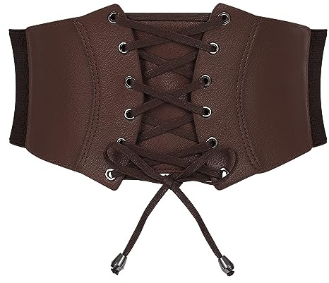 WERFORU Dam brett bälte vintage elastiskt midjebälte falskt läder korsett bälte snörning cinch midjebälte