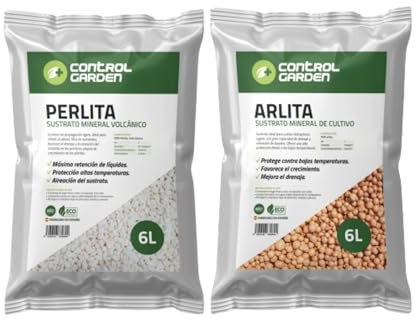 GROWMANIA.ES CONTROL GARDEN Pack Arlite 6L + Perlite 6L | Substrat pour plantes et cultures intérieur et extérieur | Fabriqué en Espagne