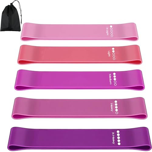 élastique Musculation, Bande Elastique Musculation (Lot de 5) avec 5 Niveaux de Force, Manuel D'instructions Et Sac Rangement, Resistance Band pour Fitness, Pilates, Yoga, étirements