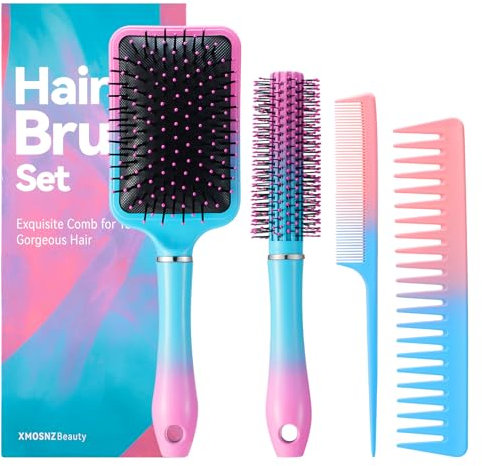 Hair Brush Set Anti Static Massage Oval Comb Paddle Brush for Women, 4pcs Hair Brush Detangling Brush and Hair Comb Set for Men and Women, No More Tangle Hairbrush for Curly Natural Hair