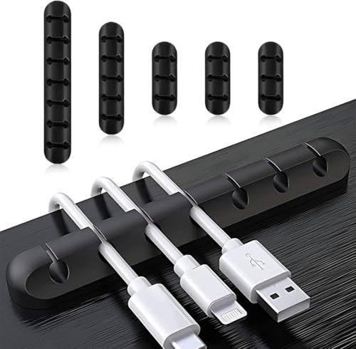 Clips Câble Organisateur Bureau, XURJUMI 5 Pièces Support de Câble, Organisateur de Cordon, Gestion des Cables, Câble Rangement pour USB Câbles de Chargeur/Souris/Écouteur/PC