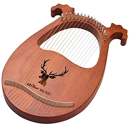 Harpa, 16 Strängad Skarvad Lyra Lyra Harp Lyra med Stämhammare、Picks、Extra Set med Strängar och Rengöringsduk för Nybörjare