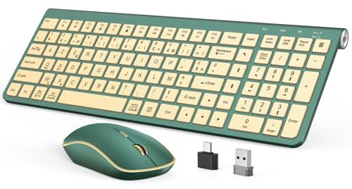 JOYACCESS Clavier Souris sans Fil, Clavier sans Fil Ergonomique, Anti-Poussière, avec Récepteur Type-C et avec Support Réglable, pour Laptop, Ordinateur de Bureau - Vert Émeraude
