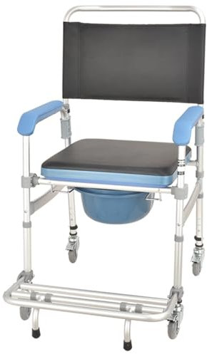 HAVVMK Silla de baño con Inodoro de cabecera, Silla de Ruedas con Inodoro para Ducha, Silla de Ruedas con Ruedas de Transporte 4 en 1
