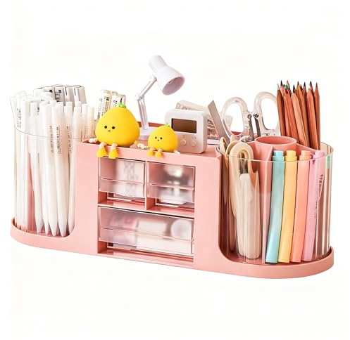 Mxdzshy Portapenne da scrivania girevole a 360°Portamatite da Scrivania con 14 scomparti Organizer Scrivania Grande Capacità Porta Penne Rotante per Matite Pastelli Scuola Casa Ufficio (Rosa)
