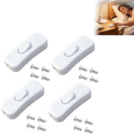 Paquete de 4 Interruptores Basculantes en Línea, 2 A 250 V – Interruptores de Palanca para Cables de 2 y 3 Hilos – Ideales para Lámparas y Pequeños Electrodomésticos (Blancos)