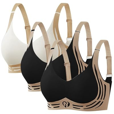 Reggiseni per seno cascante Confezione da 3 reggiseno anti-cedimento per donne anziane Super Raccogliere reggiseni push-up senza fili Confortevole copertura completa da donna scollo a V imbottito