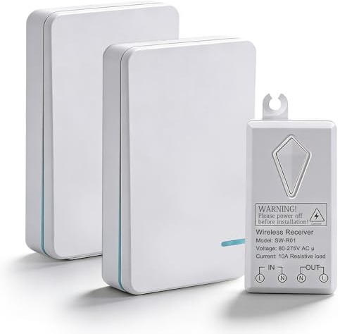 BORDEAG Set di 2 interruttori radio bianchi da 230 V, IP66, impermeabili, senza fili, ignifugo, interruttore senza fili, protezione da sovraccarico, per lampade interne ed esterne