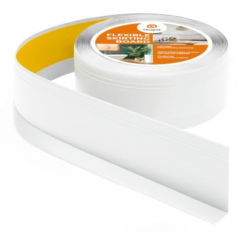 Quest PVC mjuk sockellist självhäftande, golvlist med fräsningar – 70 mm x 20 mm – slutremsa för kök, badrum, vägg, golv – dekorativ, UV-resistent – 25 meter, vit