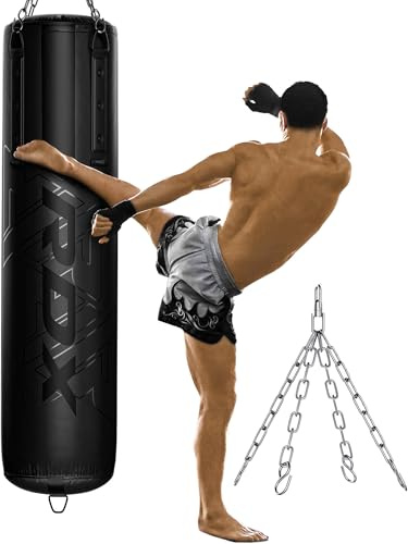 RDX Heavy 5FT Punch Bag Pro Training Filled and Unfilled 2PC 3PC & 4PC with 50KG Max Filling Capacity, Boxing Bag Set with Gloves, Bracket, Hanging Steel Chain, MMA Kickboxing Muay Thai BJJ Home Gym