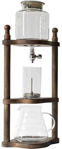 Kaffekanna med isdropp i massivt trä, 600 ml kallbryggare i högt borosilikatglas, kaffebryggare med iskall bryggare, 4-6 portioner droppkanna med justerbar ventil i rostfritt stål, for kafée