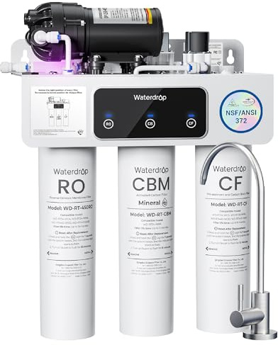 Waterdrop T3-M Sistema de Ósmosis Inversa con Remineralización, Certificado NSF/ANSI 372, Filtro de Agua RO de 9 Etapas sin Tanque de 450 GPD, Relación Agua Pura-Desagüe de 2:1