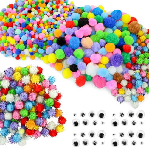 1000 pompon con 100 pezzi, autoadesivi, per il tempo libero, fili di ciniglia, artigianato, accessori, fai da te, decorazioni creative, vari
