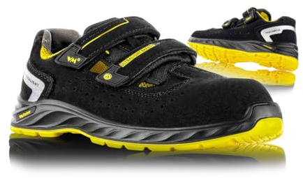 VM FOOTWEAR säkerhetssandaler Edmonton 2275-S1PL ESD/storlek 41/svart-gul/män kvinnor/lätta arbetsskor bekväm/dämpning/antikrympning/andningsbar/vattenavvisande/halkfri sula