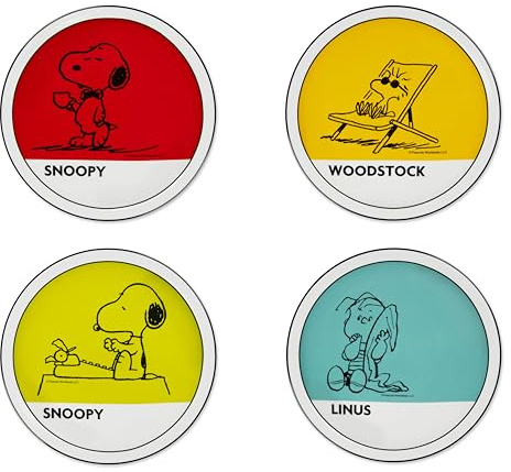 Excelsa Peanuts Set 4 Piatti Pizza in Porcellana, Snoopy Linus Woodstock, Ø 30,5 cm