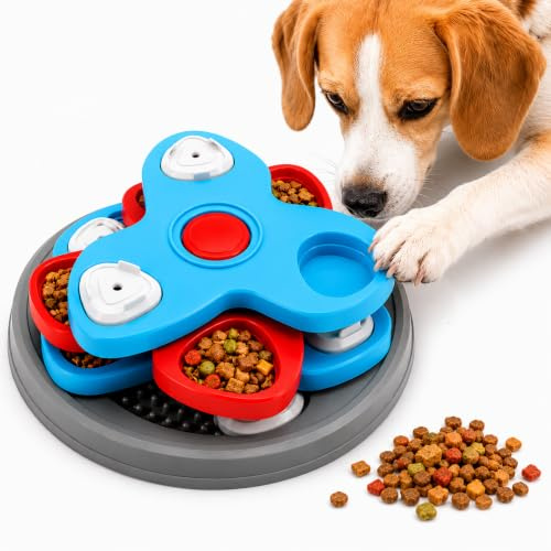 Panemy Jeu d'Intelligence Chien, Jouet Puzzle à Friandises | 3 niveaux rotatifs,13 compartiments cachés,9 couvercles amovibles,2 zones de léchage pour stimuler l'intelligence du chien