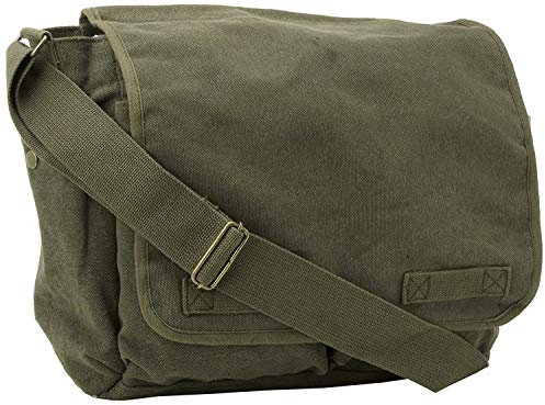 Army Universe Olive Green Original Heavyweight Classic Military Messenger Bag with Pin