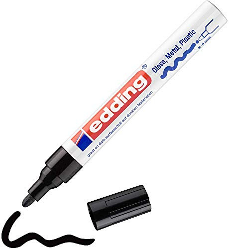 edding 750 Glanzlackmarker - schwarz - Packung mit 1 Lackmarker - Rundspitze 2-4 mm - Lackstift für Glas, Stein, Holz, Kunststoff und Papier - wasserfest, stark deckend