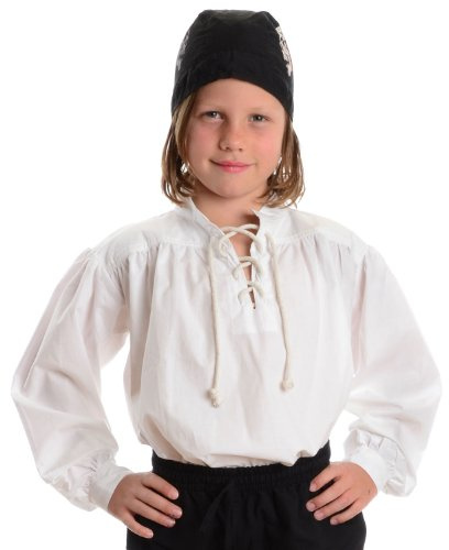 HEMAD Kids Shirt - Front Lacing and Stand-up Collar - Boys -Medieval - Pirate - Pure Cotton White S-XXXL