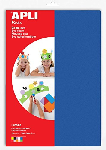 Apli Kids 12372 - Pochette de 10 feuilles de mousse EVA au format A4 - Diverses couleurs : rouge, jaune, gris, noir, orange, lilas, rose, blanc, vert et bleu.