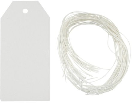 Wrapables 50 Kraft Hanging Gift Tags with Free Cut Strings for Gifts, Crafts & Price Tags - White Original Tag