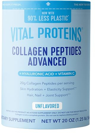 Vital Proteins Collagen Peptides Powder Advanced with Hyaluronic Acid & Vitamin C, 20oz Collagen Protein, Unflavored, 27 Servings