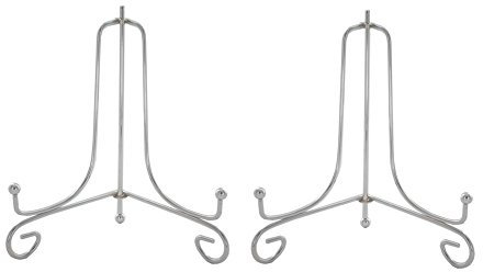 Tincogo (2-pack) 15 cm järntallriksstativ, silver järnstaffli platta display fotohållare stativ, visar bildramar, kokböcker, dekorativa plattor, surfplattor och konst