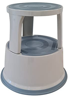 Swift Supastep Metal Light Grey Off White Kick Step Stool with Retractable Castors Heavy Duty Great For Office Warehouse Retail Home 150kg Load Capacity