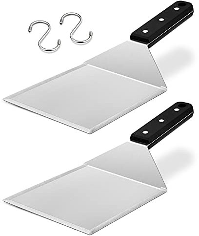 HaSteeL Juego de 2 espátulas de metal de acero inoxidable para plancha grandes con mango de ABS, volteador de hamburguesas resistente, ideal para cocinar barbacoa Teppanyaki, apto para lavavajillas y