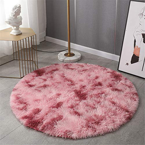 Rotonda Shaggy Tappeto per Soggiorno, Hiser Tie Dye Moderno Soffice Peloso Ultra Molle Antiscivolo Tappeti Moquette per Interni Divano Camera da Letto Bambino Cameretta (Fucsia,100x100cm)