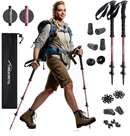 Trekrite Telescopic Walking Poles, 2 Pack Lightweight Hiking Poles with Accessories, Adjustable Trekking Sticks for Men & Women - Made with Aircraft Grade Aluminium from a UK Based Company