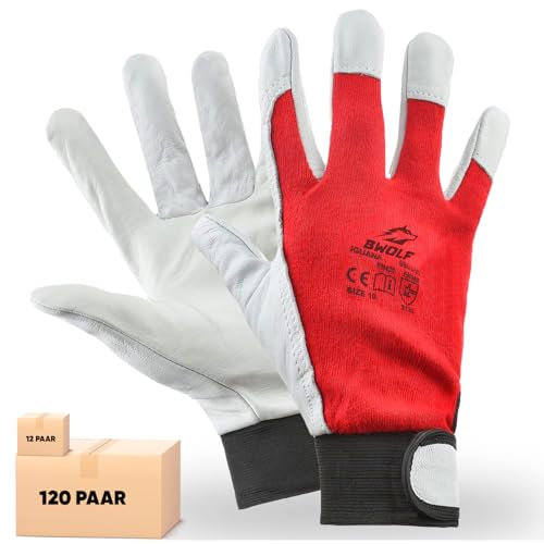 BWOLF IGUANA 12/60 Paar Arbeitshandschuhe Herren Lederhandschuhe Schutz Handschuh dornenfest, reißfest mit Klettband (10, 12 stück)