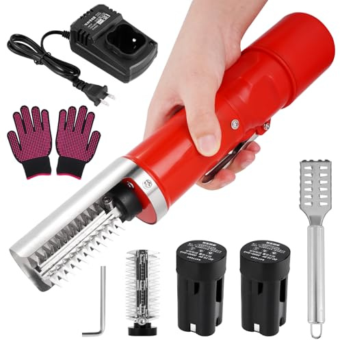 Electric Fish Scaler Scraper Remover, Powerful Cordless Fish Scale Descaler Cleaning Tool with Extra Battery and Blade for Left-Handed and Right-Handed People Use (Red)