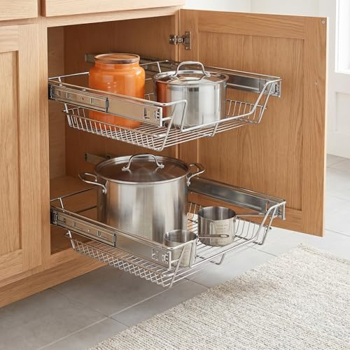 YRHome Cassetti da Cucina Telescopici - 4 Scaffali Estraibili per Camera da Letto e Armadio - Adatti per Armadi da 60 cm